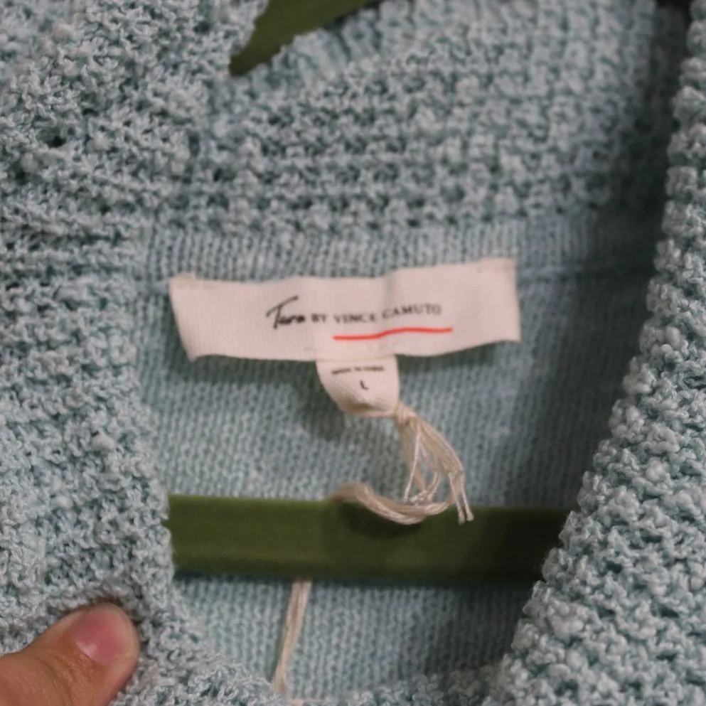 Turo by Vince Camuto Chalk Blue Exposed Seams Cowl Neck Sweater Sz L NWT - Image 5