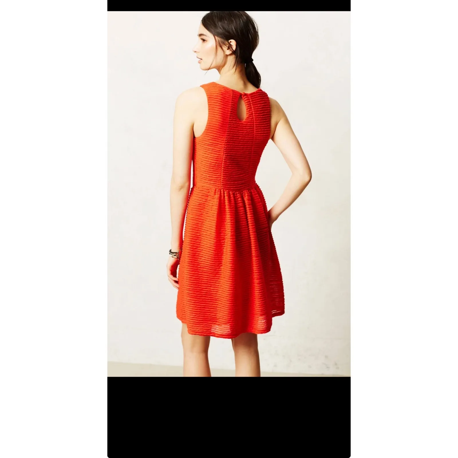 ANTHROPOLOGIE Bordeaux Orange Red Textured Sleeveless Tank Flow Mini Dress S - Image 2