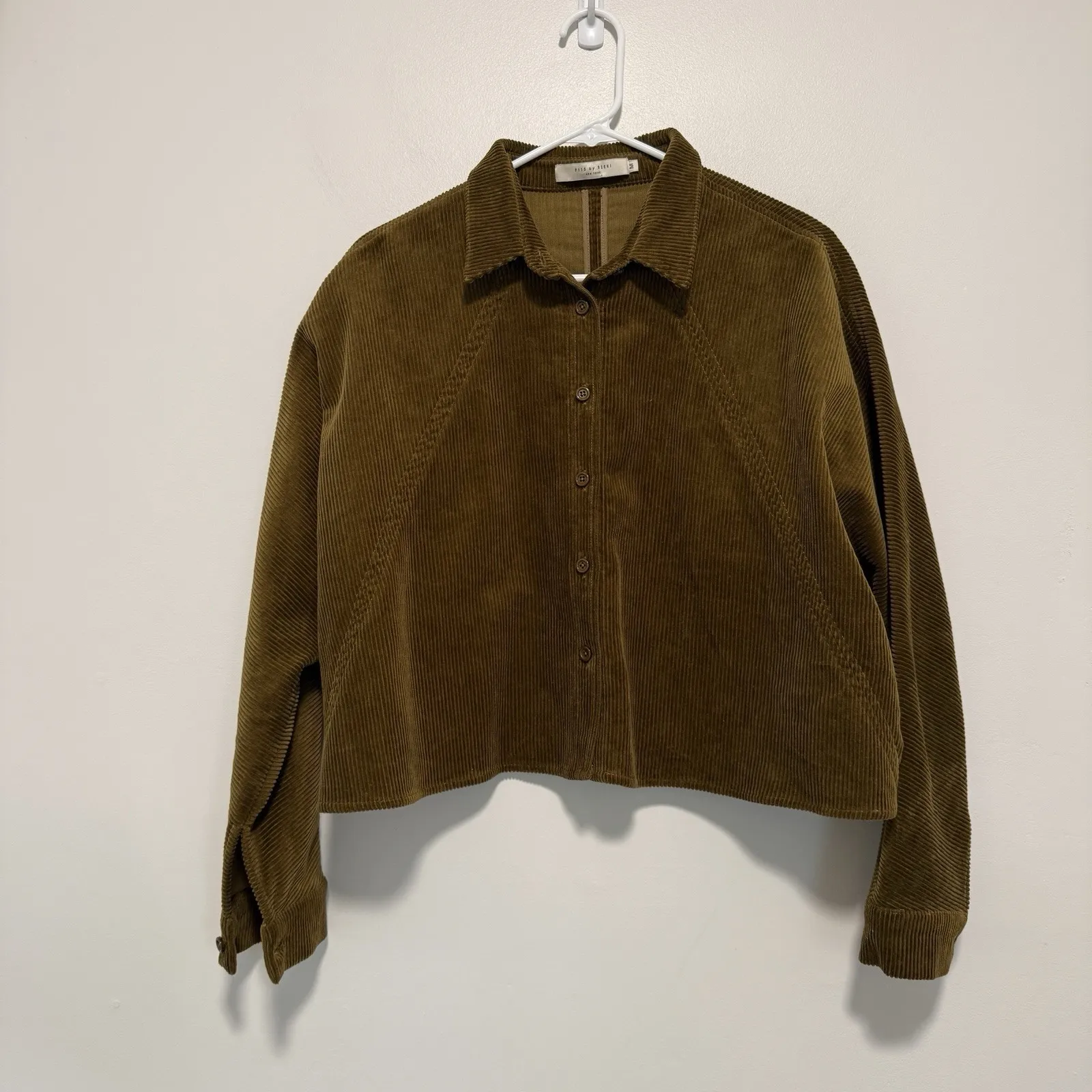 7115‎ by Szeki Corduroy 3/4 Cropped Shirt Jacket in Sepia Brown Size Medium - Image 4