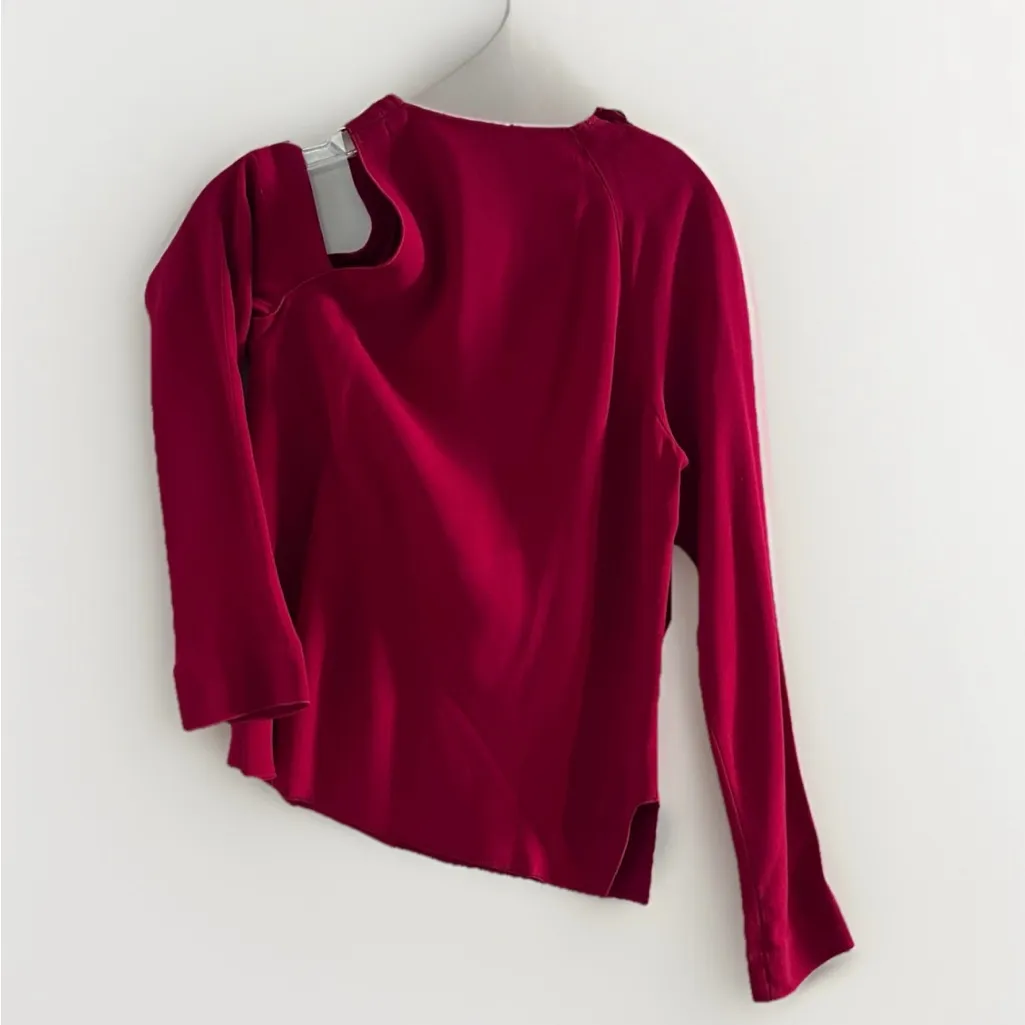 Proenza Schouler Women's Deep Red Cold Shoulder Long Sleeve Blouse Size 6 - Image 8