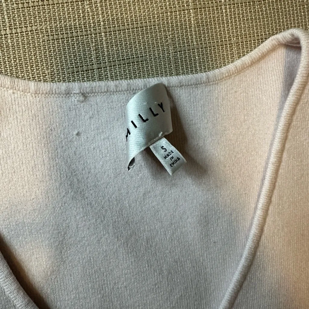 MILLY Dress Blush Pink Knit Sweater Bell Sleeve V Neck Small - Image 9