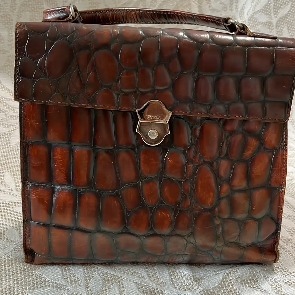 Vintage Furla Brown Croc‎ Embossed Hand Bag - Image 5