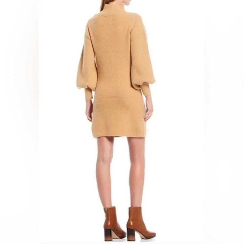 NEW a loves a Teardrop Mock Neck Balloon Sleeve Sweater Dress Camel LARGE - Image 2