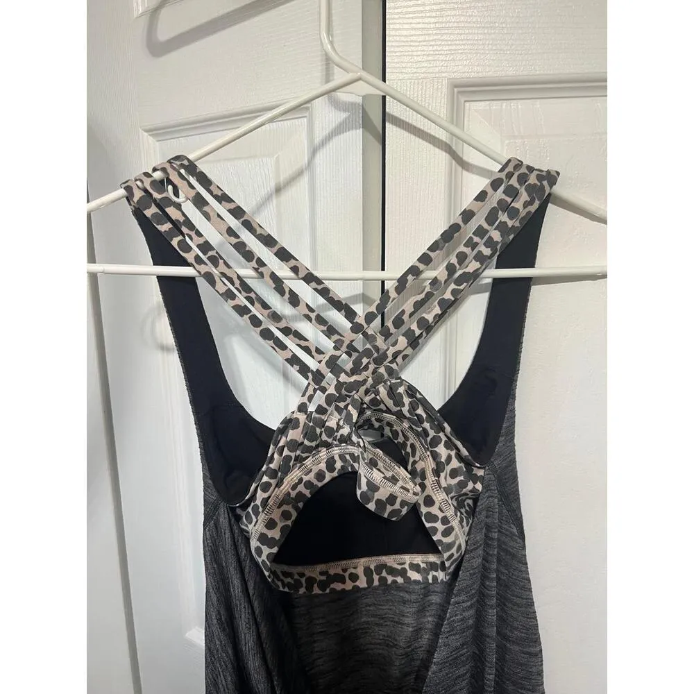 Lululemon Womens Size 8 Tank Top Black Gray Racerback Leopard Print Straps Sport - Image 5