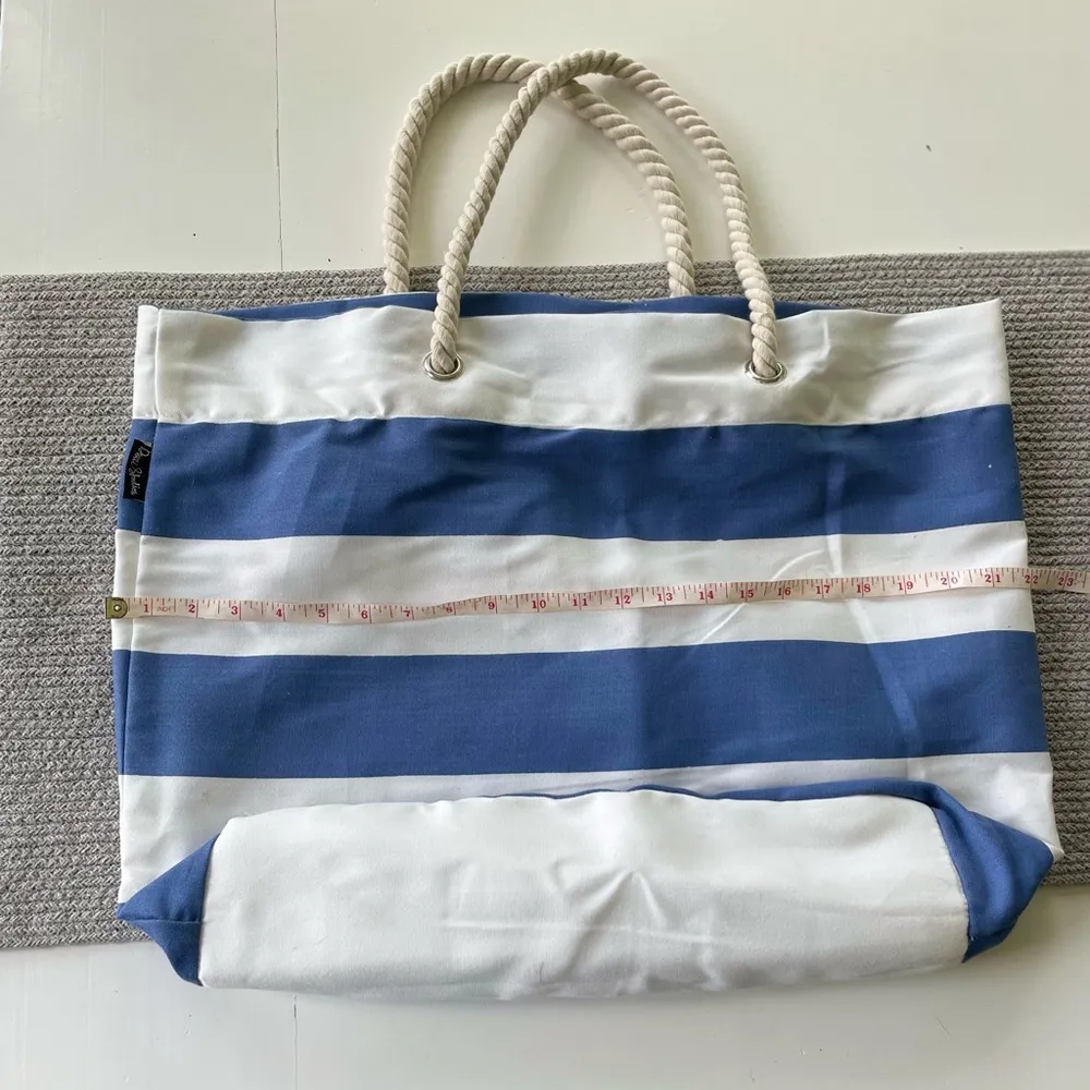Dwell Studio Coastal Blue White Stripe Large Tote Bag Rope Handles Fisherman - Image 4