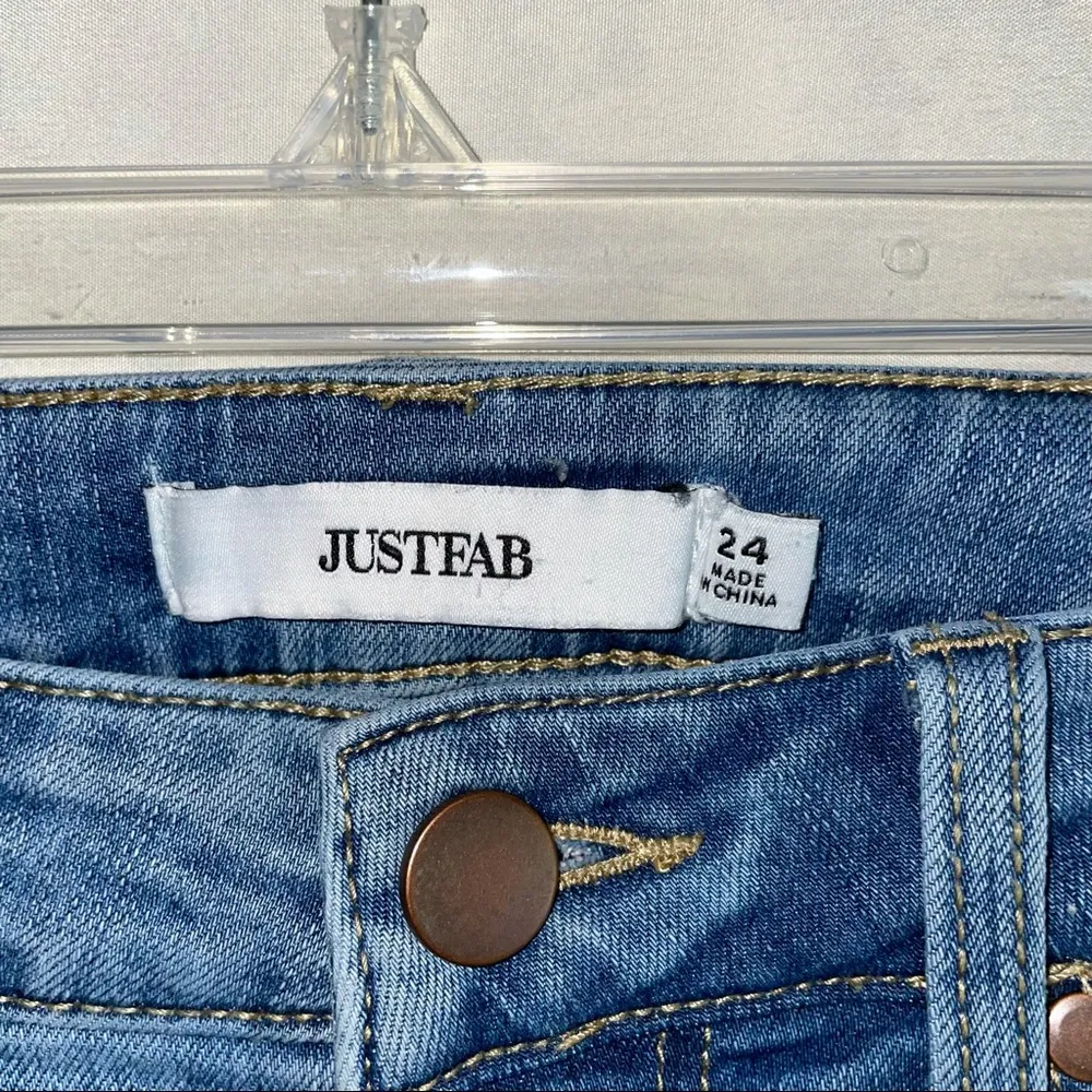 JustFab Light Wash Distressed Ankle Cuff Skinny Jeans - Image 3