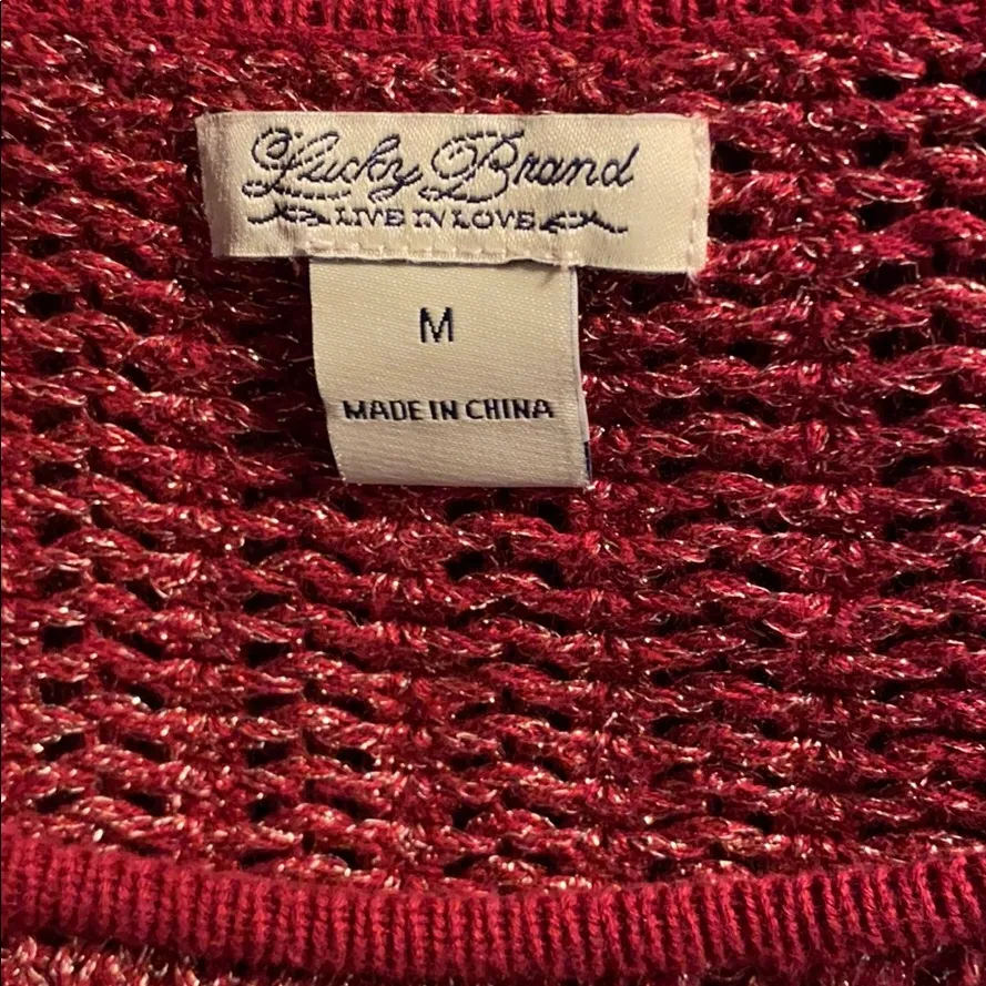 Women’s Lucky Brand Sweater tunic flare M Red gold open knit size medium - Image 6