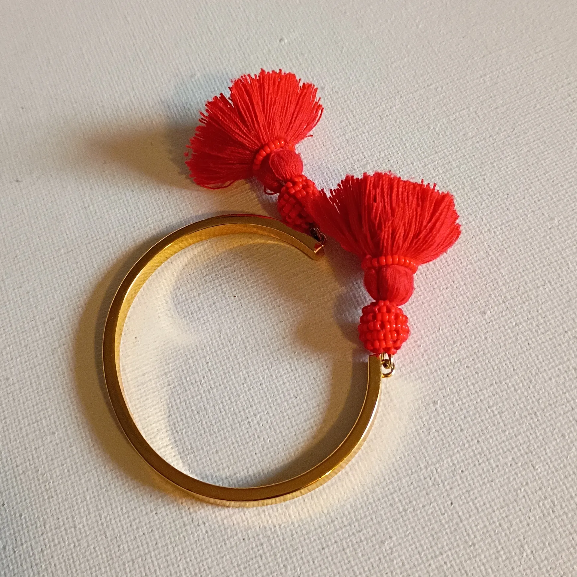 J Crew Red Beaded Tassel Cuff Bracelet - Image 2