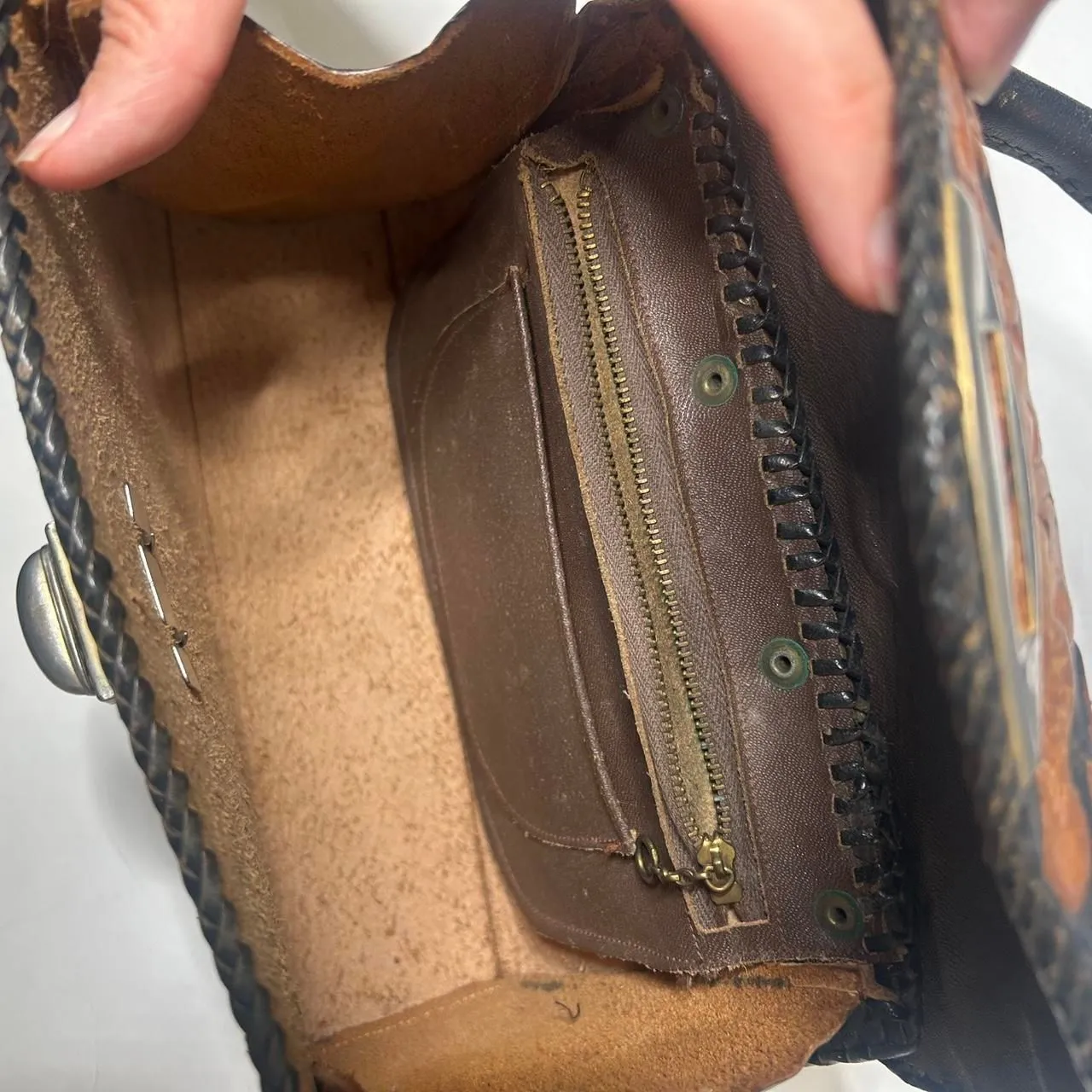 Vintage Tooled Leather Western Satchel Bag - Image 6