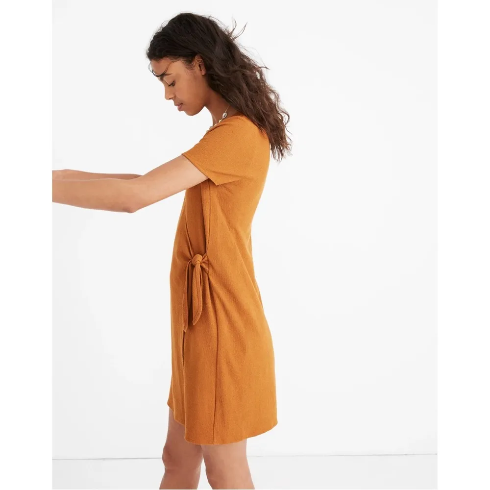 Madewell Texture & Thread Short Sleeve Side-Tie Mini Dress in Burnt Orange - Image 3