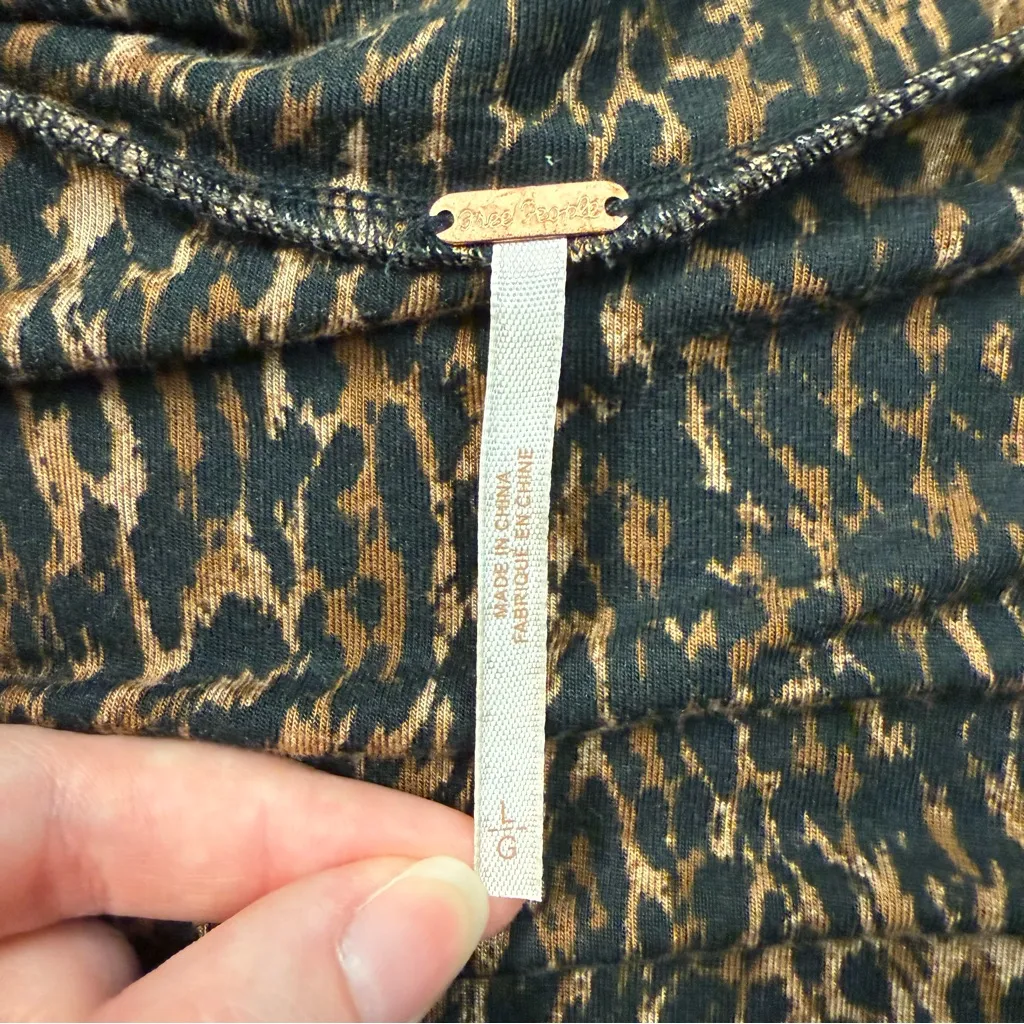 Free People Wild Thing Leopard Animal Print Tie Neck Blouse Women’s Size Large - Image 9