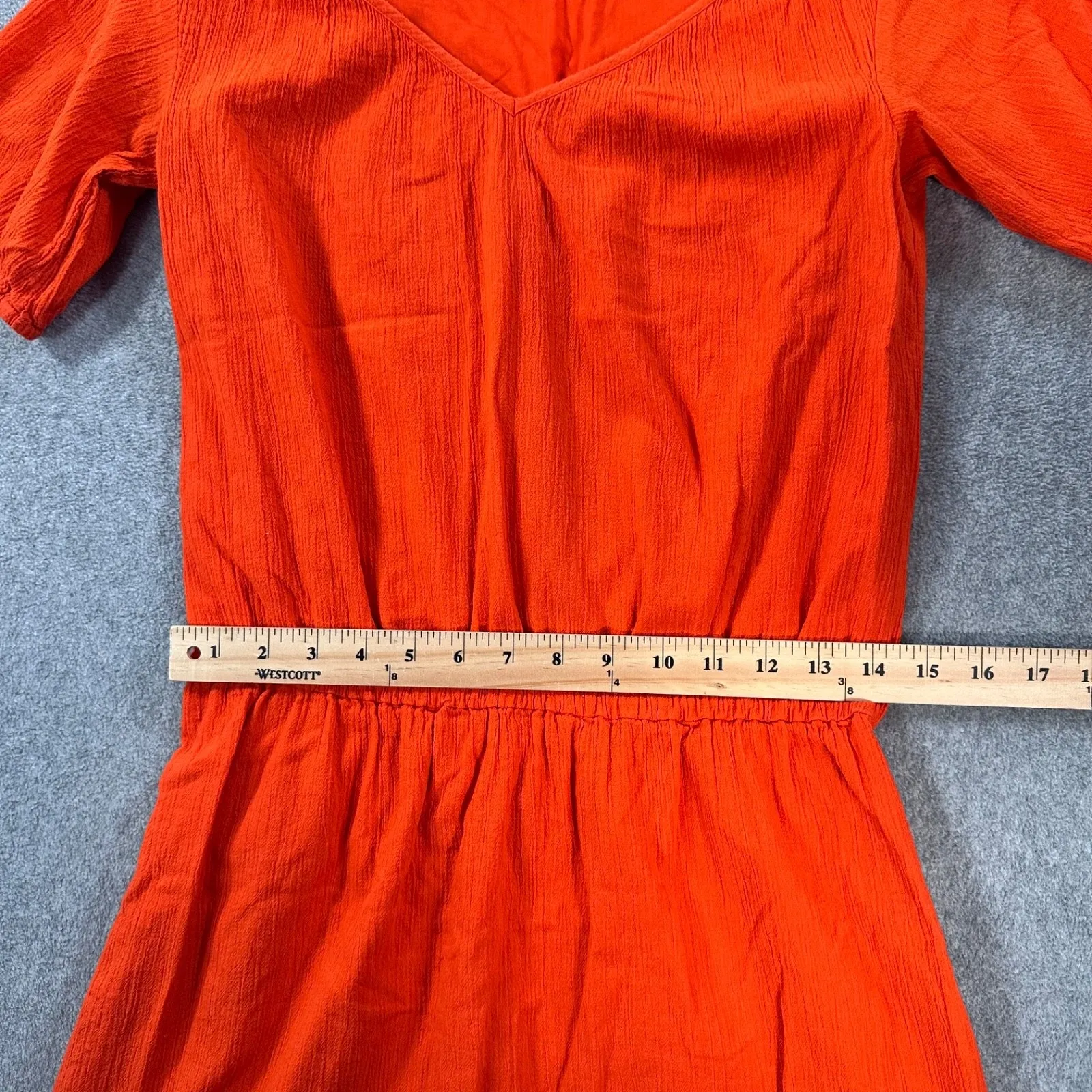 J.Crew Orange Gauze Dress Women's XSmall V-Neck Short Sleeve Gathered Waist - Image 6