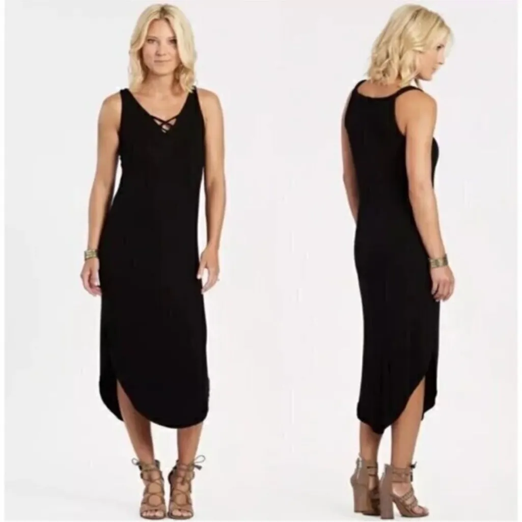 Michael Stars Sara Lace Up Ribbed Knit Reversible Fitted Midi Dress Size S - Image 14