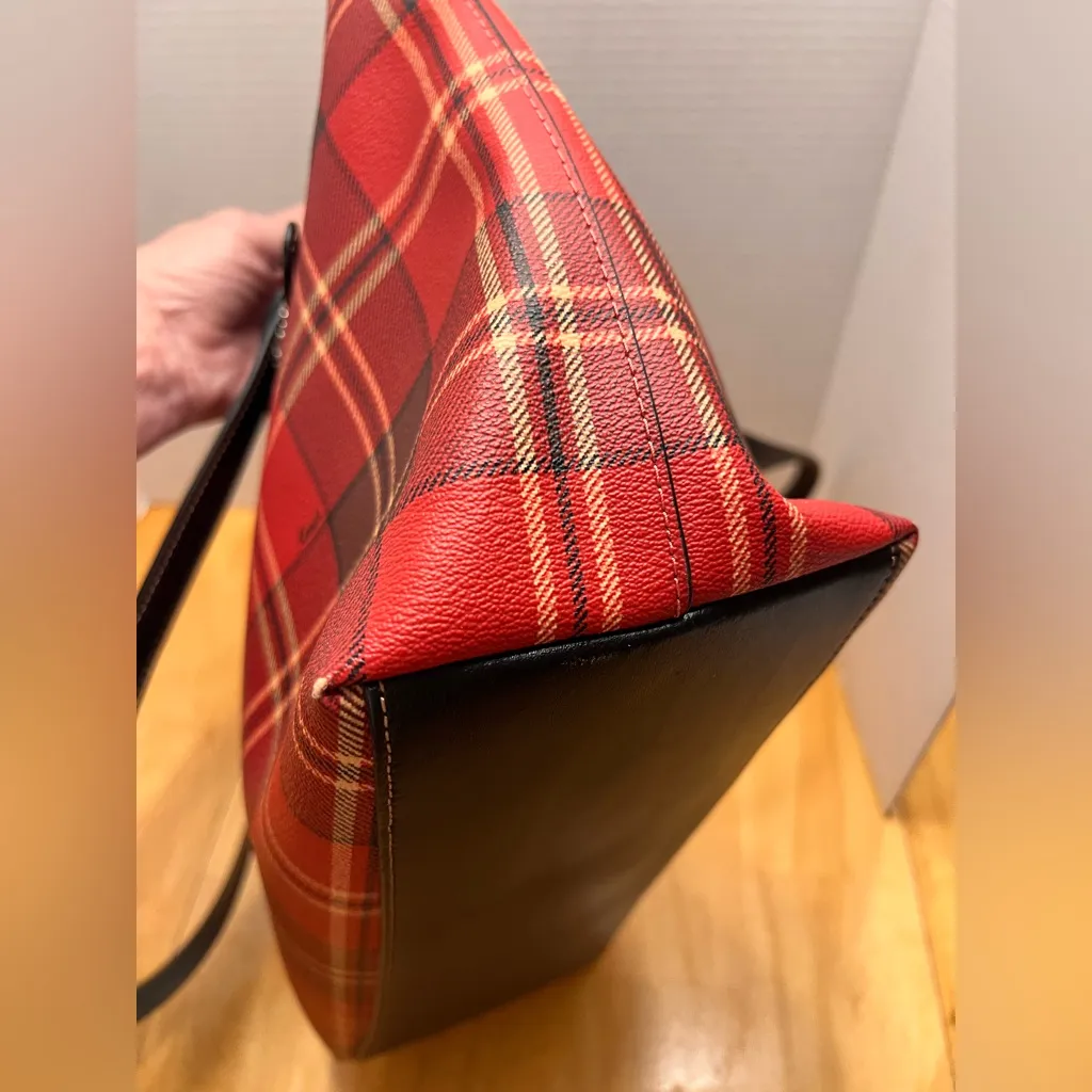 Coach Red Black Tartan Plaid Tote Bag - Image 10