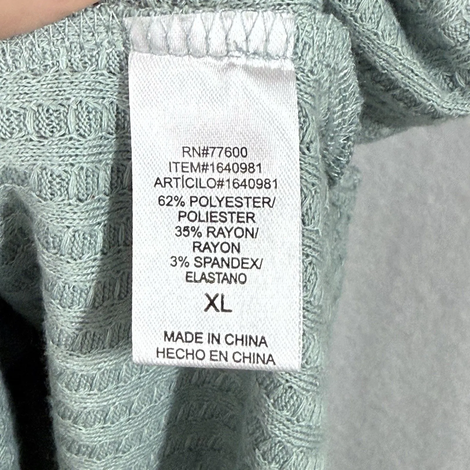 Chaser Green Waffle Knit V-Neck Long Sleeve Top Shirt Womens XL Thermal Long Hem - Image 7