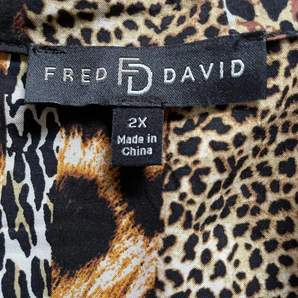 Womens Animal Print Button Down Blouse Fred David Pluse Size 2X Shirt u - Image 8