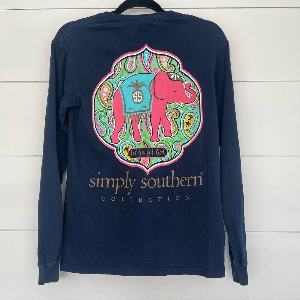 Simply Southern Women’s Small Let Go Let God Elephant Longsleeve Navy Blue - Image 4