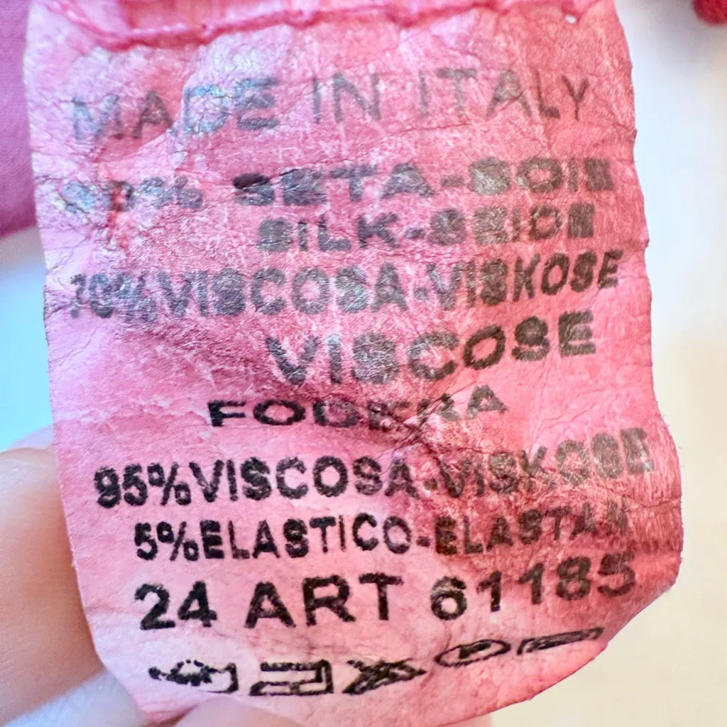 Silk Bohemian Sheer Top Made in Italy Lace Trim Romantic Bell Sleeves Large Pink - Image 6