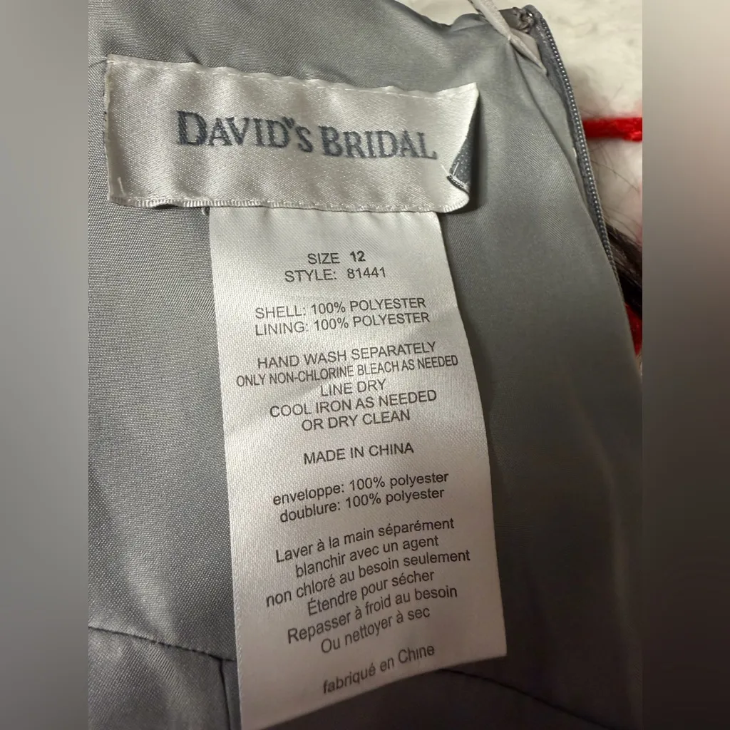 David’s Bridal Silver Halter Formal Gown Size 12 | Elegant A-Line Evening Dress - Image 3