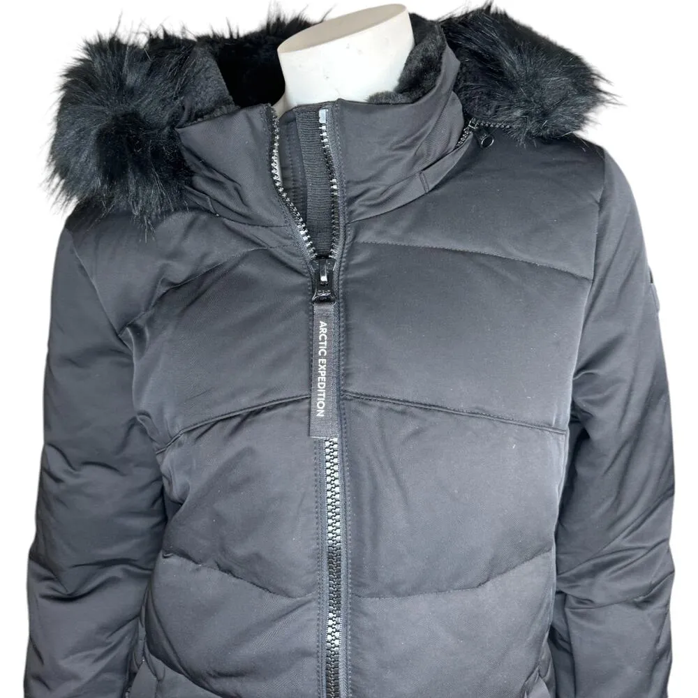 Women's Artic Expedition Curved Hem Down Parka with Detachable Hood Black Small - Image 2