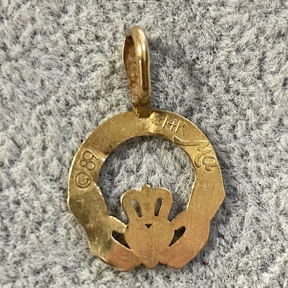 Vintage 1989 14K Yellow Gold Irish Claddagh Charm Pendant MA Michael Anthony - Image 2