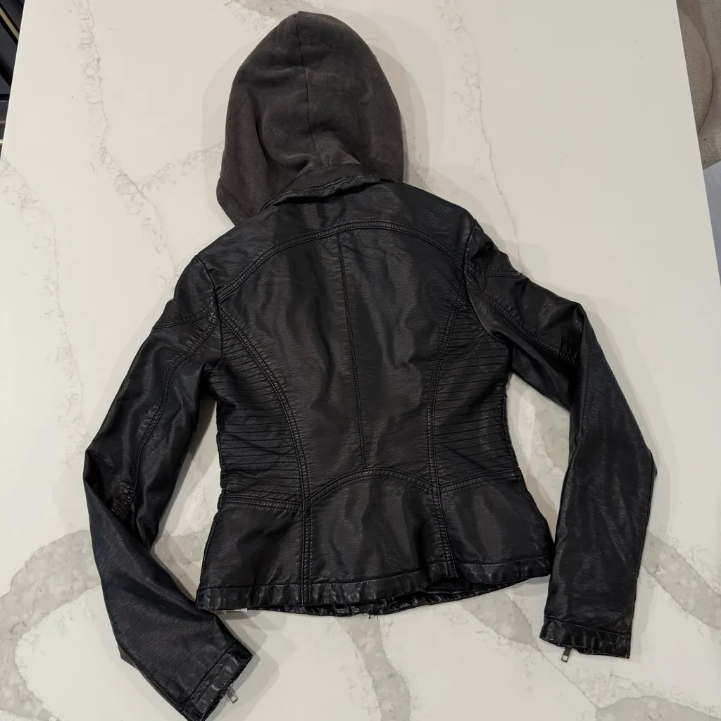 Free People Vegan Leather Hooded Asymmetrical Moto Jacket Women’s 0 Black Biker - Image 10