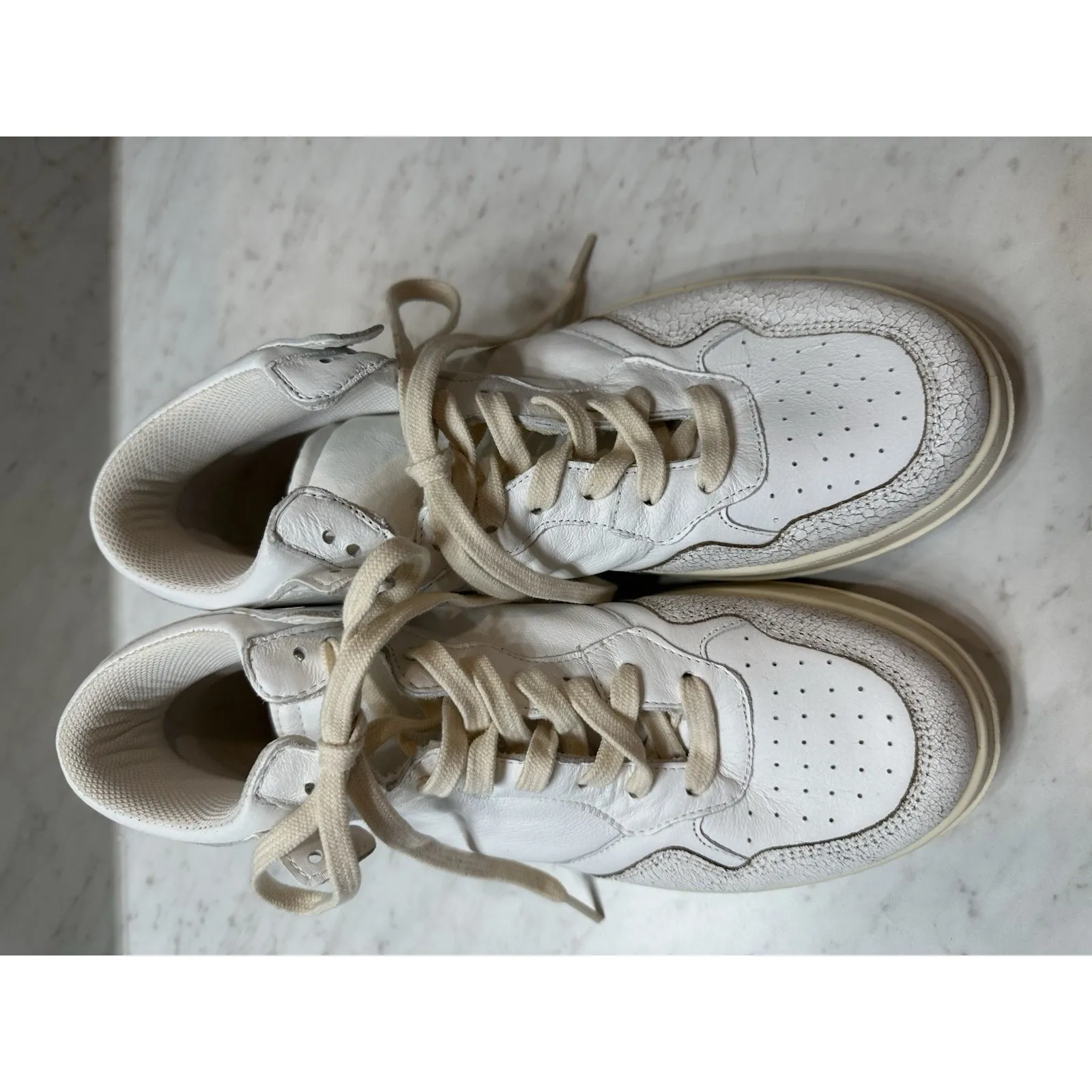 Steve Madden Wayne High Top‎ Sneakers White Leather Crackle Size 10 Made Italy - Image 2