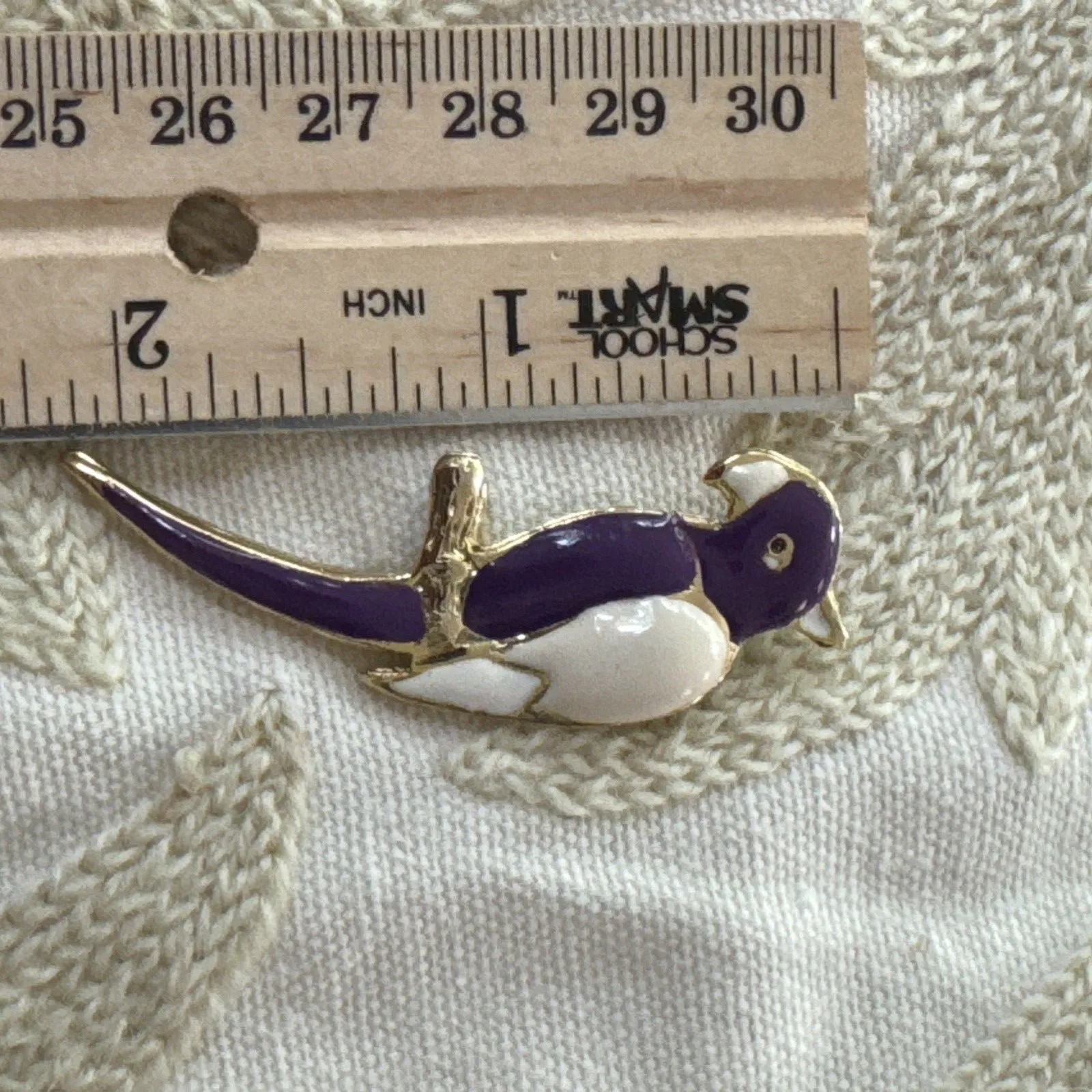 Tropical Bird Parrot Brooch Pin 2” Purple Ivory Enamel & Yellow Gold Tone - Image 4