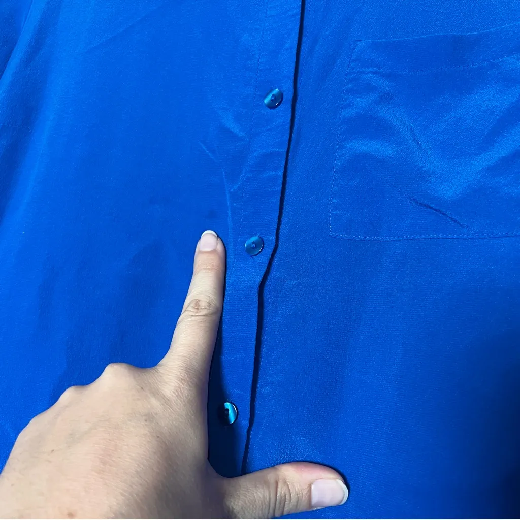 Worthington  Silk Button Up Blouse Royal Blue Long Sleeve Size Small Flaw - Image 8