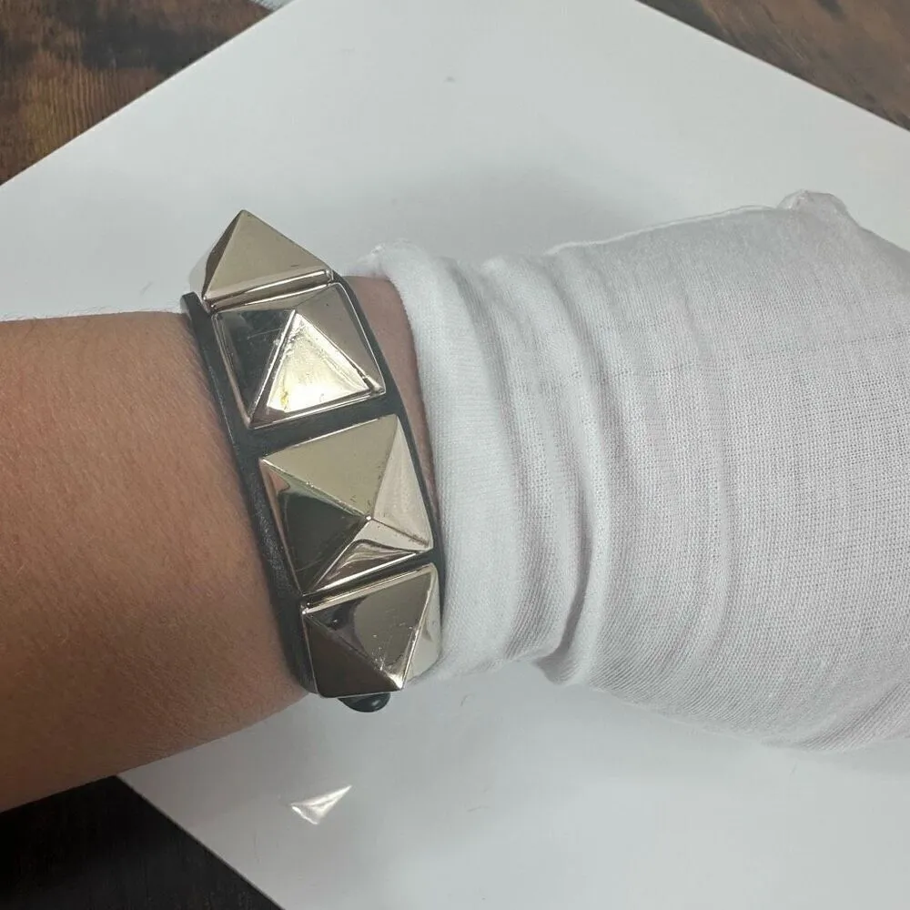 Valentino Garavani Rockstud Leather Bracelet‎ Black Silver Large - Image 11