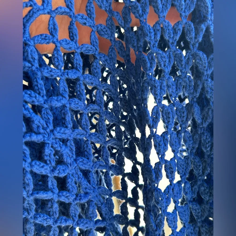 Chico's Blue Crochet Jacket with Scalloped Edges - Image 7