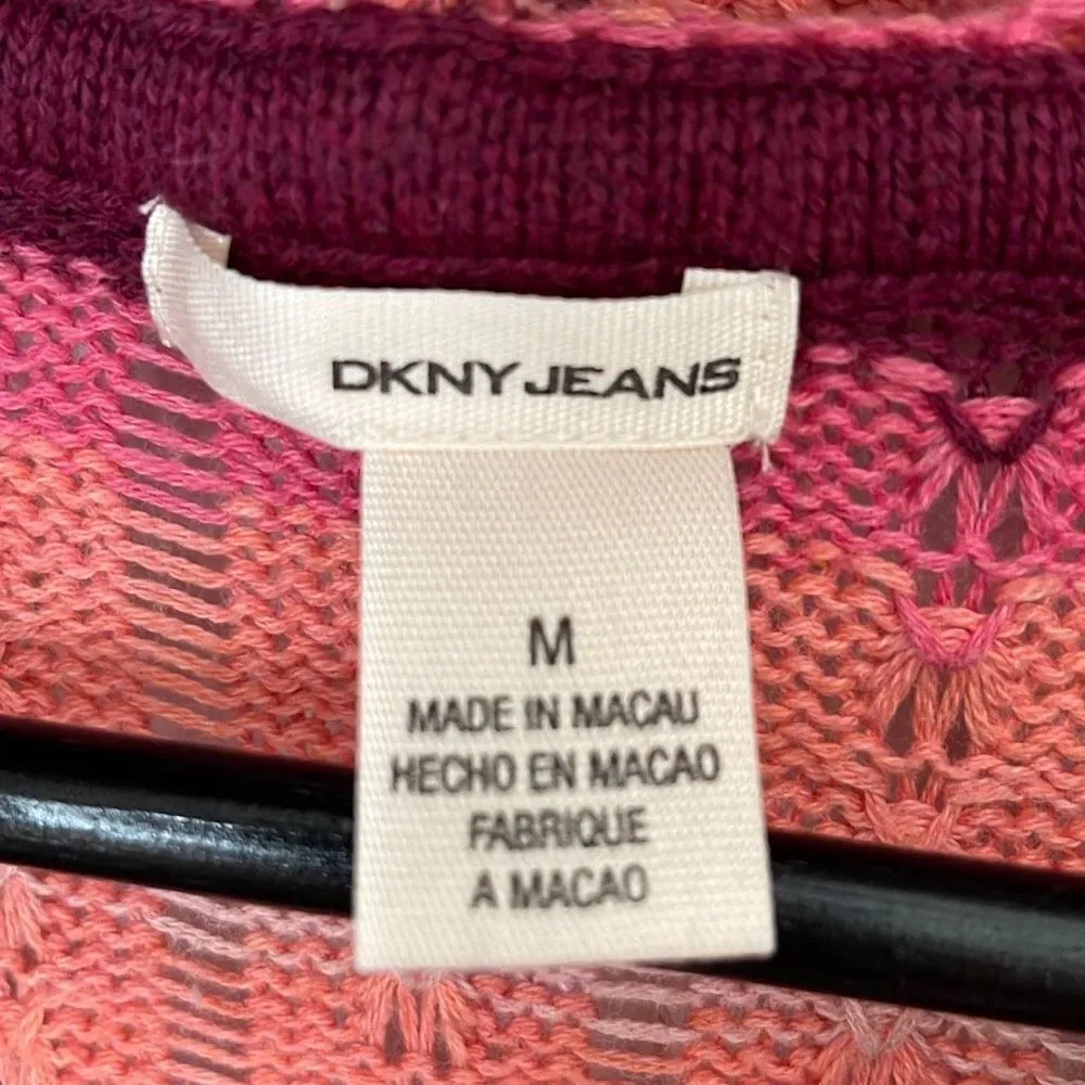 DKNY Jeans Womens Knitted‎ Sweater Hooded 3/4 Sleeve Multicolor Cotton Medium - Image 3