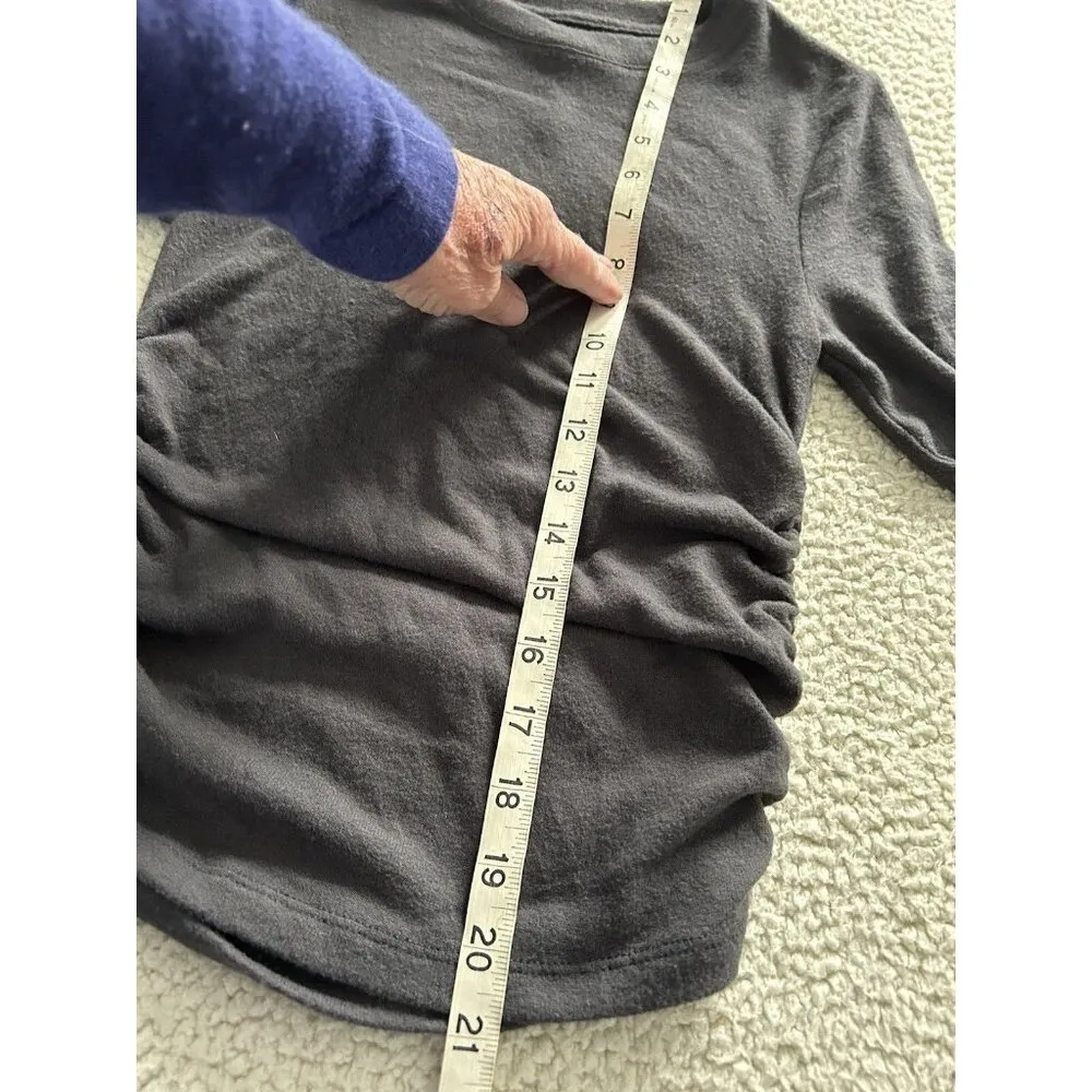 Madewell Woman Side Gather Long Sleeve Top in Black Crewneck T-shirt Size XS - Image 7