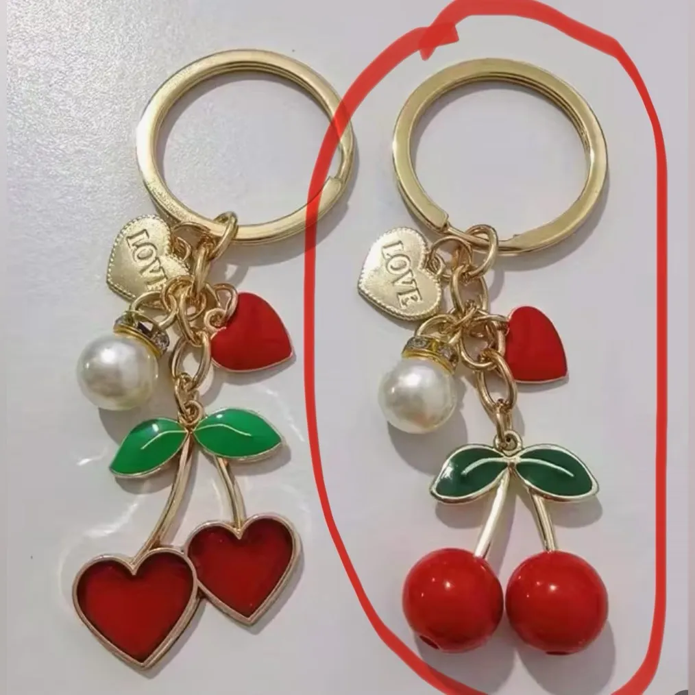 Red Cherry Purse Charm Keychain Gold - Image 2