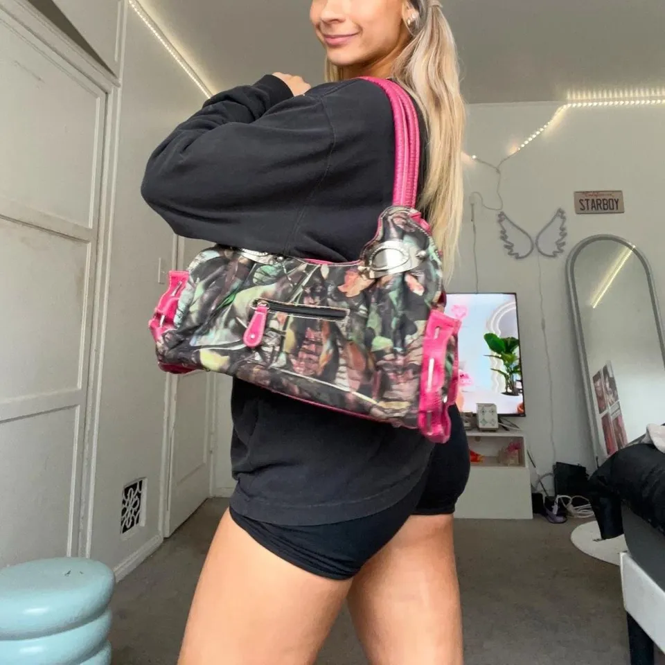 camo print pink y2k vintage 2000s western style shoulder bag purse - Image 7