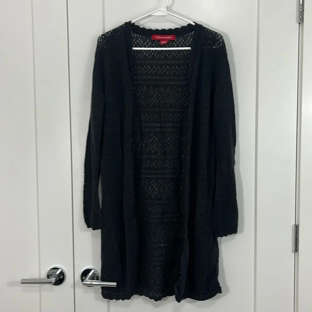 Gloria Vanderbilt Medium Black Open Front Knit Long Sleeve Tie Cardigan - Image 4