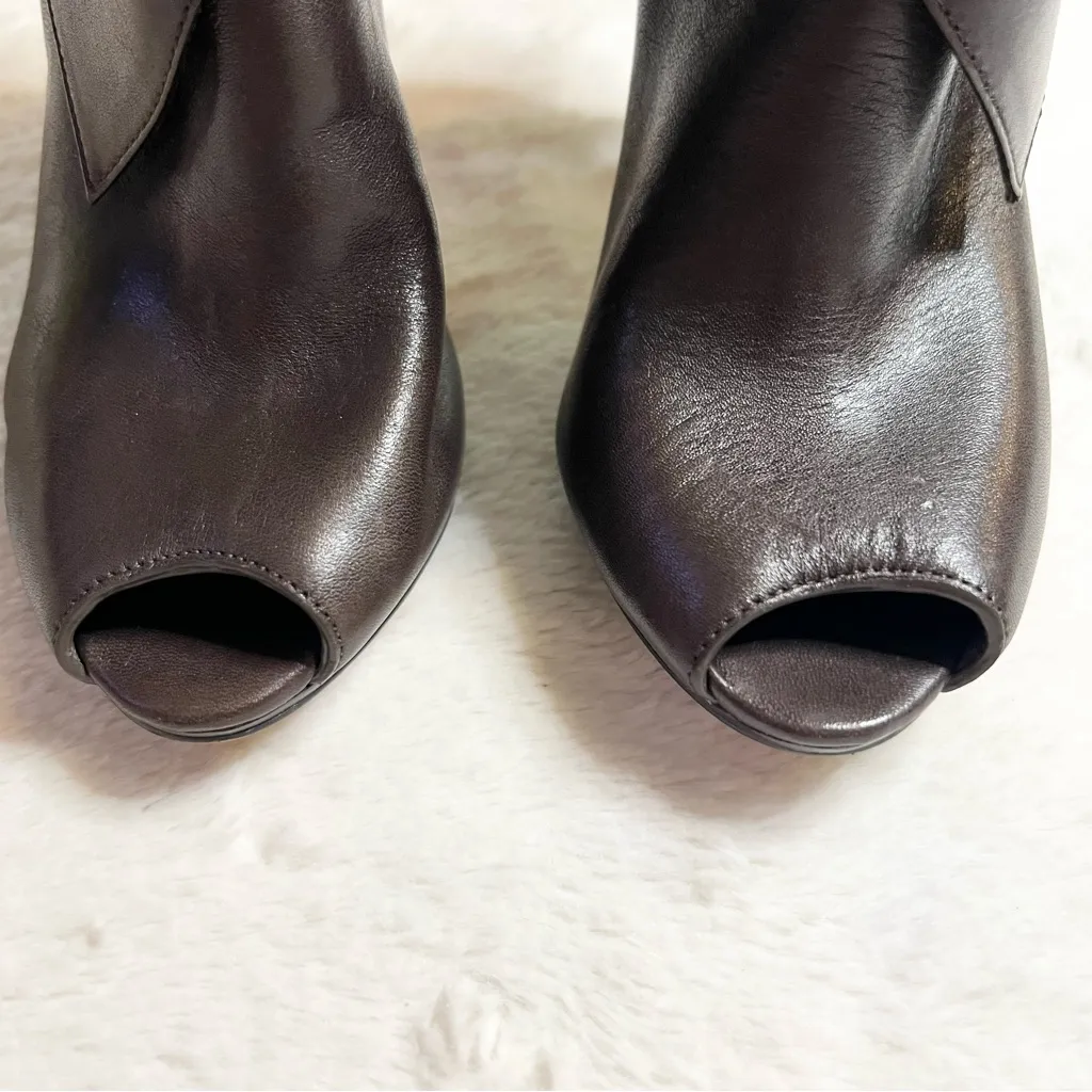 Michael Kors Kendra Peep Toe Booties Brown Leather Ankle Boots Size 5 - Image 6