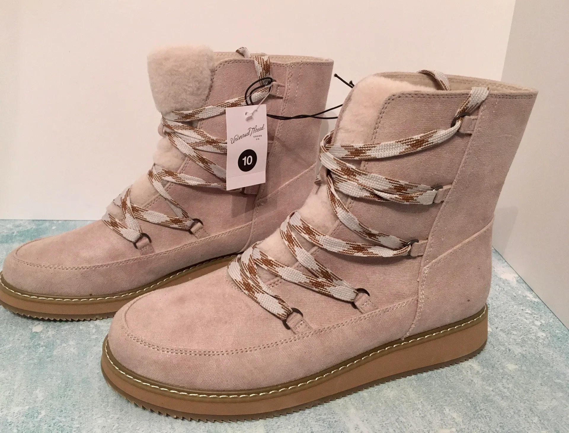 Suede Winter Boots, Size 10 Tan - Image 2
