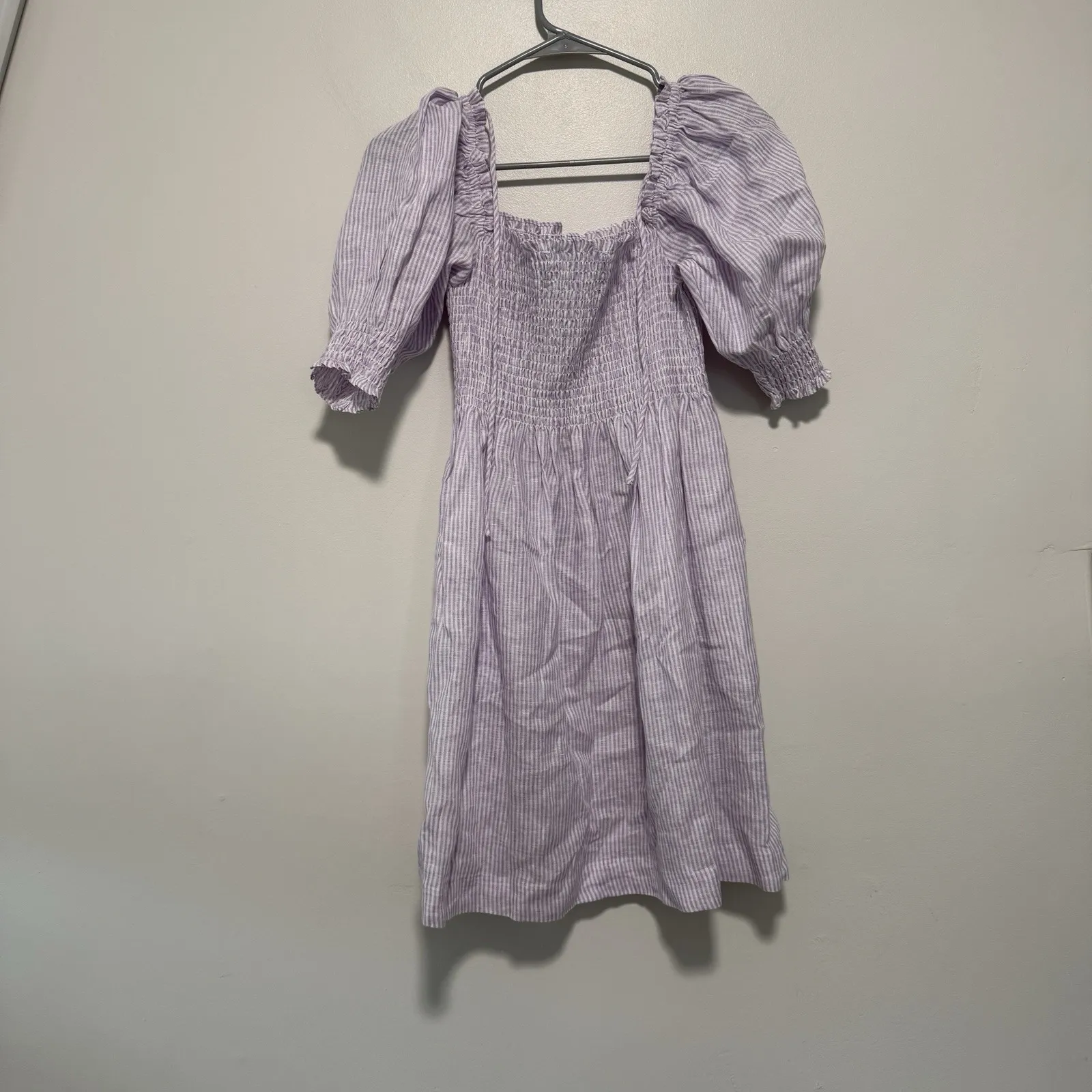 Hill House Home Athena Linen Nap Mini Dress in Lilac‎ Stripe Size XS - Image 6