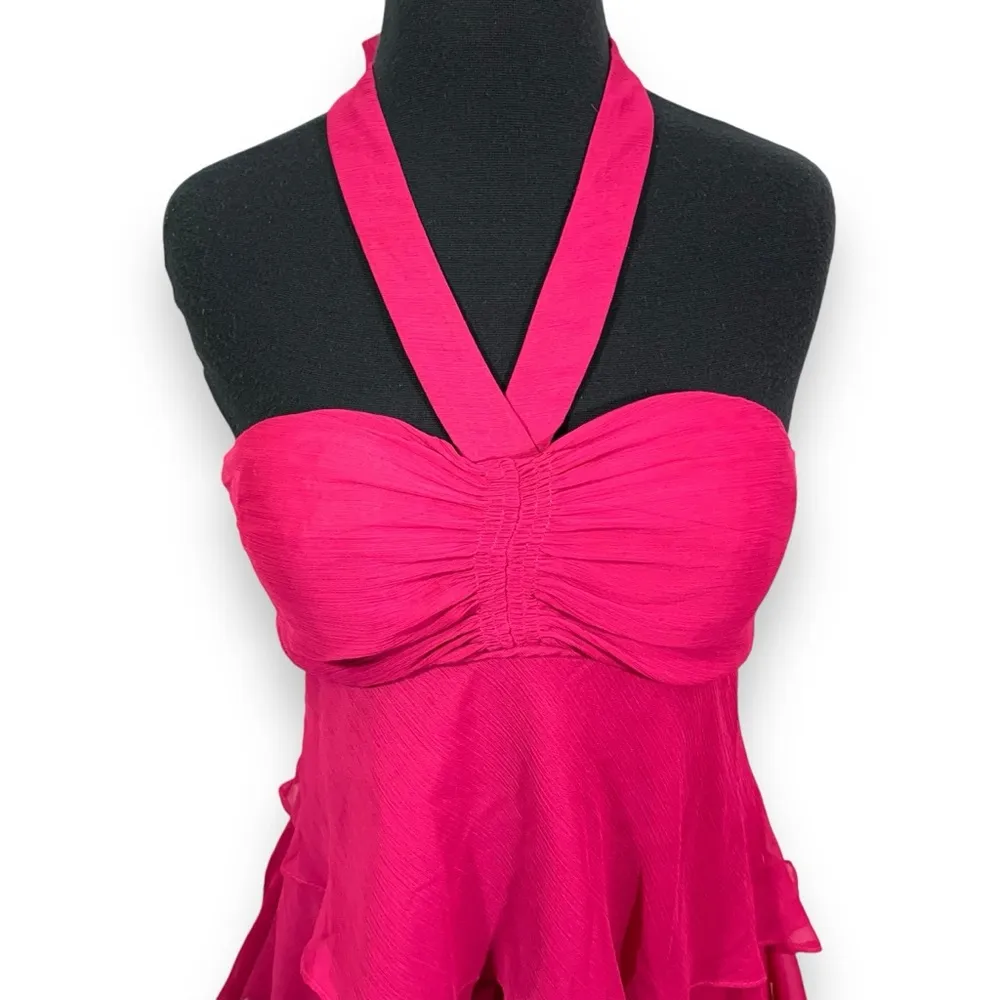 Fuchsia Pink Flowy Tiered Halter Dusk Collection By Sheila Yen Dress Size 4 - Image 2