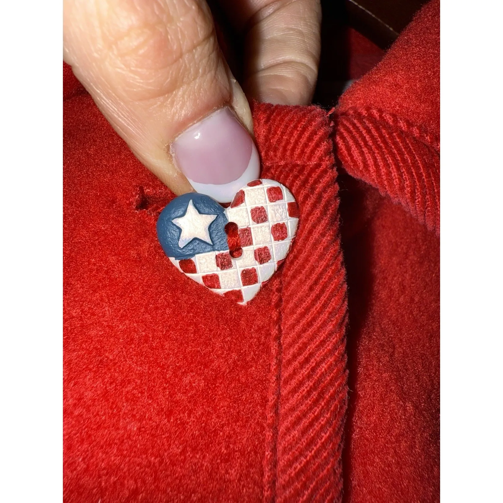 Cherokee Women's Sz M Red Button Up Fleece Jacket Coat‎ God Bless America - Image 5