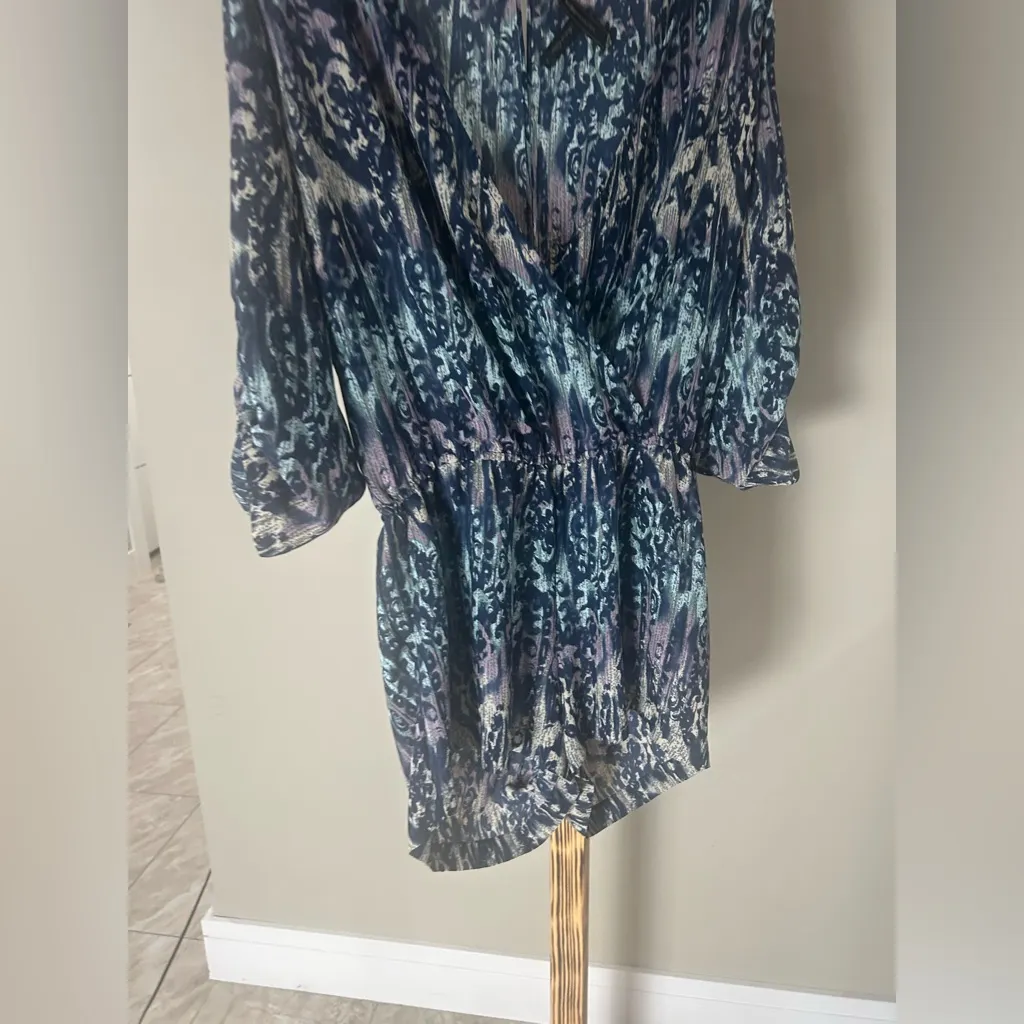 BCBG MaxAzria Blue Printed Romper Size Small - Image 3
