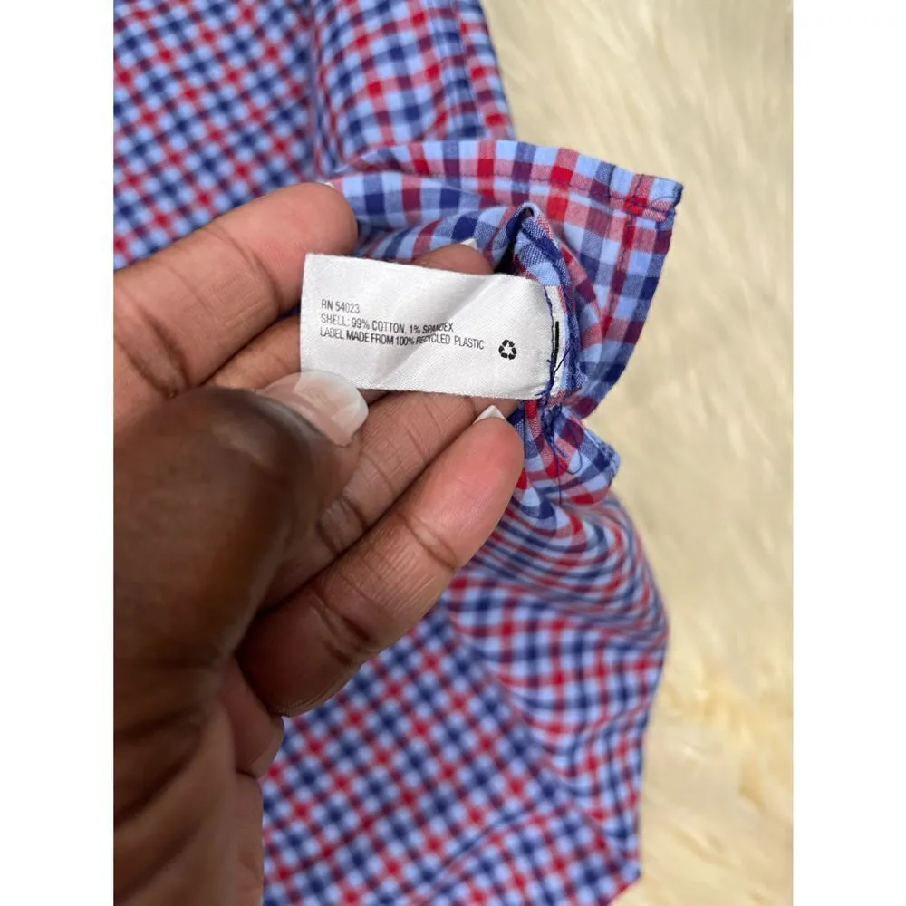 Gap Fitted boyfriend shirt Blue/red sz medium - Image 4