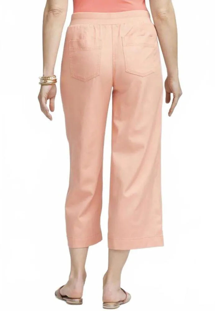 Chico's Ribbed Waist Linen Blend Straight-Leg Cropped Pants Coral Blossom 0/XS - Image 3