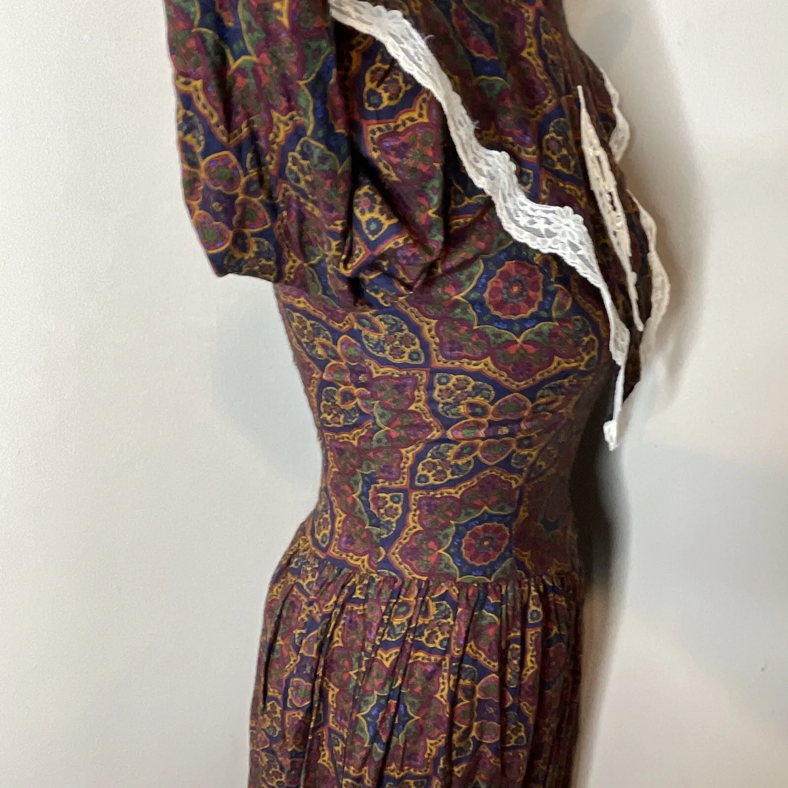 Vtg 80s Gunne Sax Dress Jessica‎ McClintock Navy Paisley Garden Lace Collar Sz 7 - Image 5