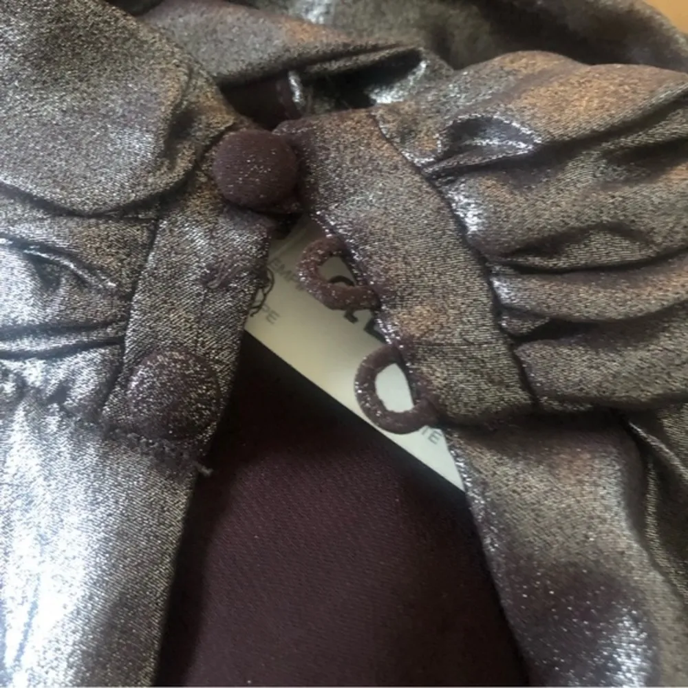 PARKER NEIMAN MARCUS METALLIC SHIMMER HALTER SLEEVELESS CRISS CROSS BLOUSE XS - Image 5