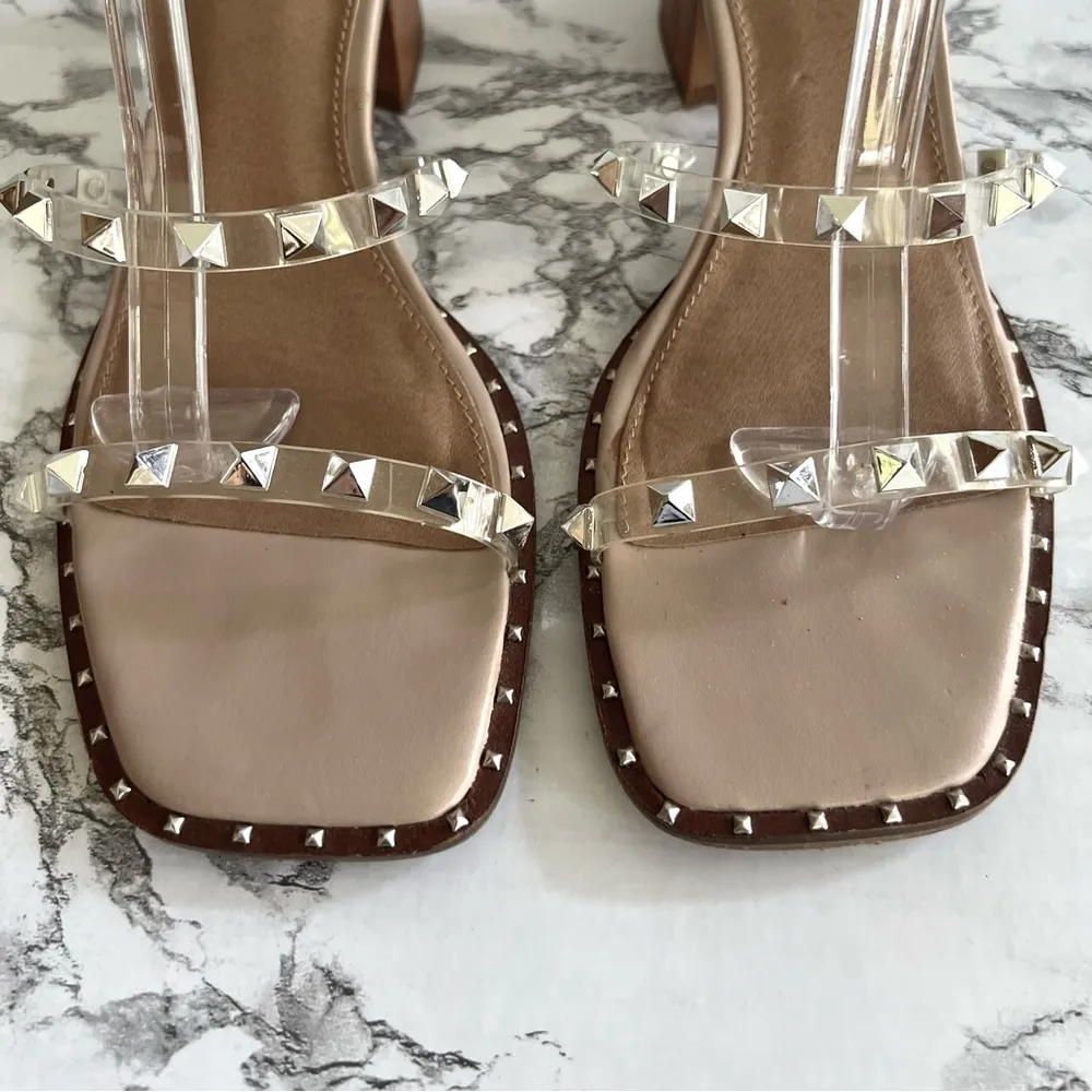 Steve Madden Impel Stud Clear Strap Block Heel Sandals 9.5 - Image 3