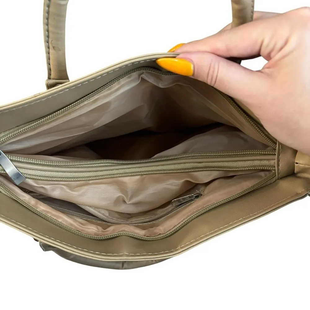 Tan And Brown Patchwork Faux Leather Bag - Image 6