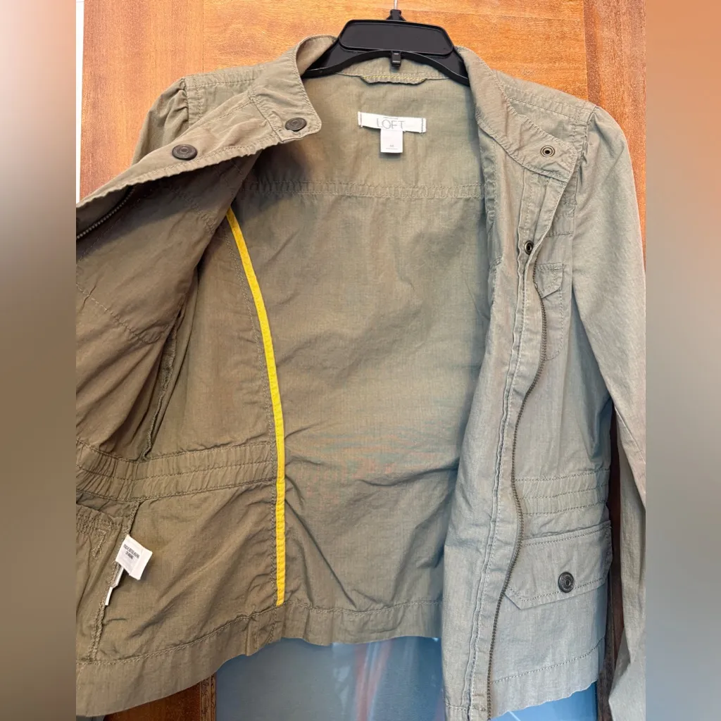 LOFT Lightweight Cinch Waist Military Utility Olive Green Jacket Medium - Image 7