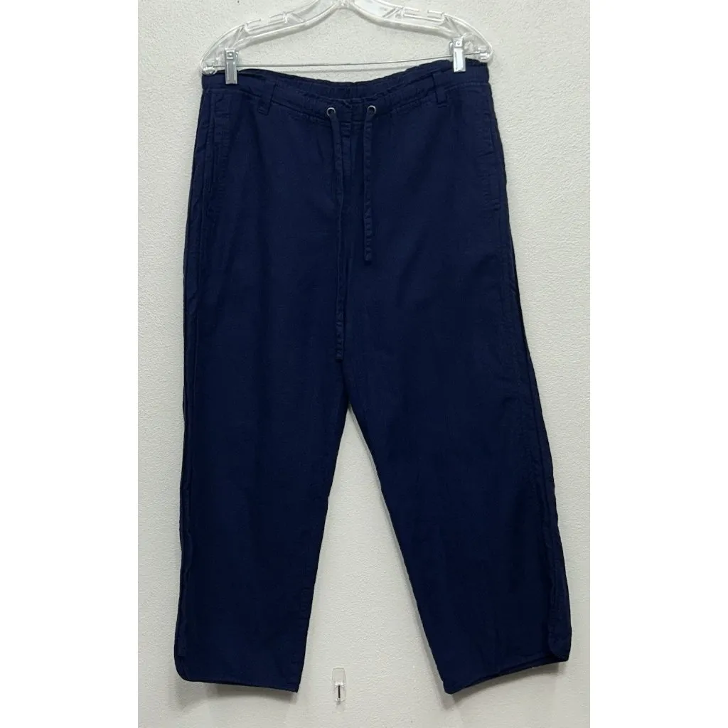 Eileen Fisher Organic Cotton Capri Pants Medium Navy Pull On Wide Leg Casual - Image 2